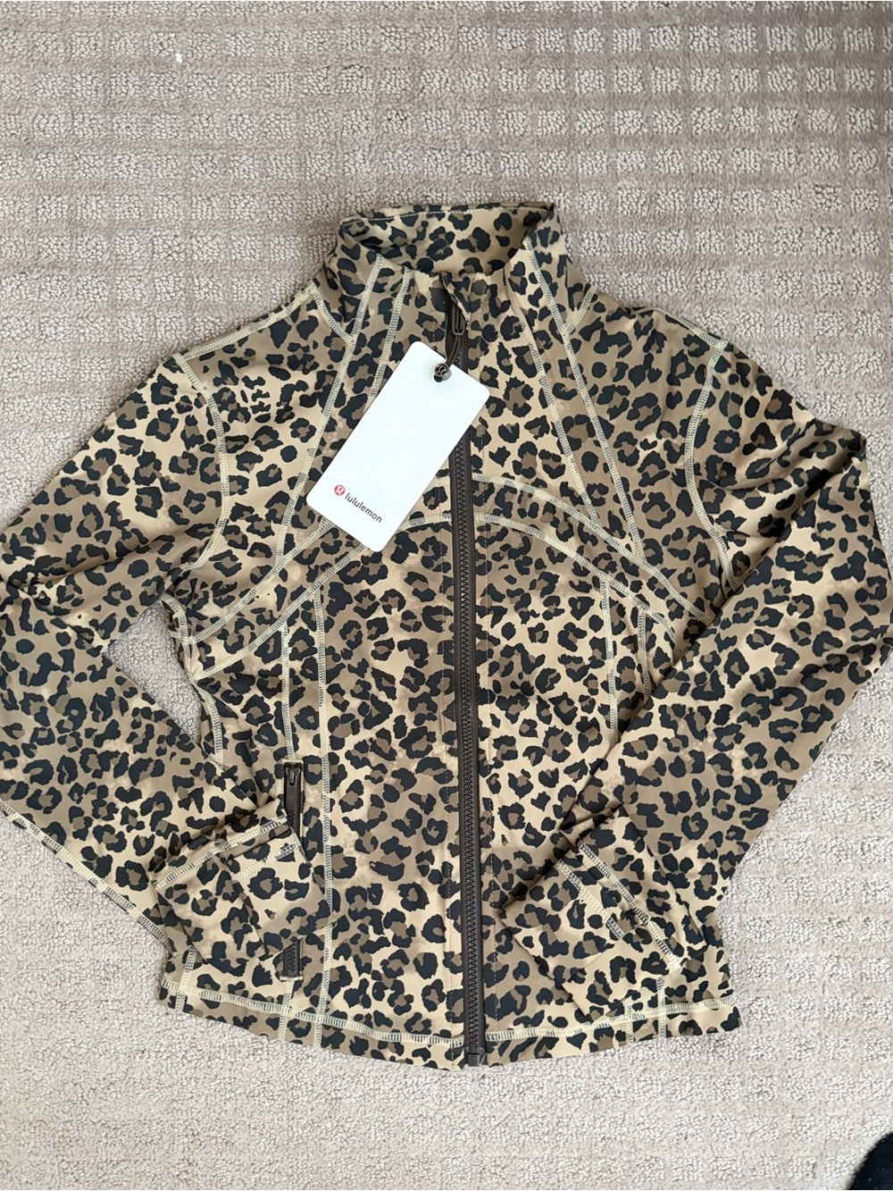 lululemon athletica Leopard Print Zip-Up Bomber Jacket - Tan & Black